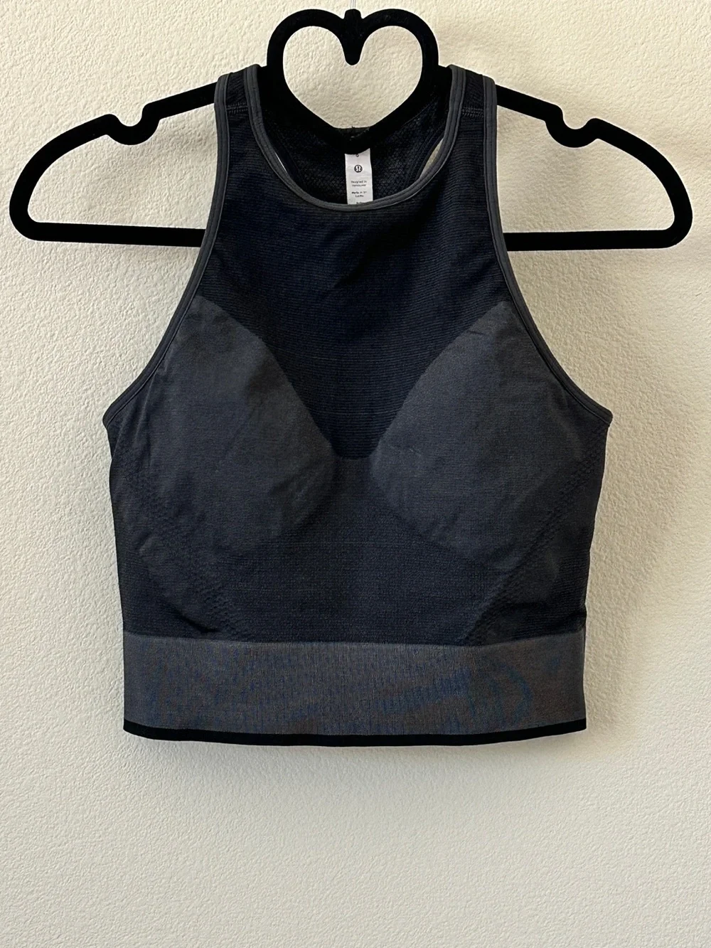 lululemon Black Gray High-Neck Seamless Support Cropped Training Tank Top Size 6